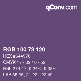 Color code: RGB 100 73 120 | qconv.com