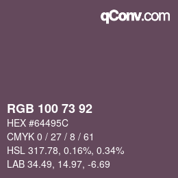 颜色代码: RGB 100 73 92 | qconv.com