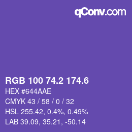 カラーコード: RGB 100 74.2 174.6 | qconv.com