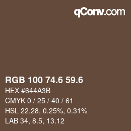 カラーコード: RGB 100 74.6 59.6 | qconv.com