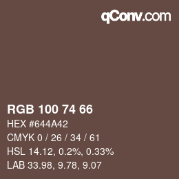 颜色代码: RGB 100 74 66 | qconv.com