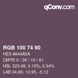Color code: RGB 100 74 90 | qconv.com