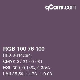 Color code: RGB 100 76 100 | qconv.com