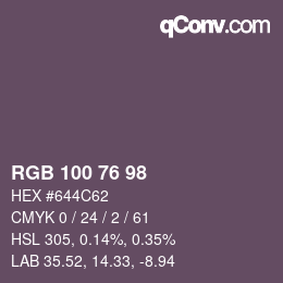Color code: RGB 100 76 98 | qconv.com