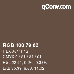 カラーコード: RGB 100 79 66 | qconv.com