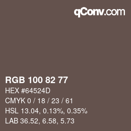 Color code: RGB 100 82 77 | qconv.com