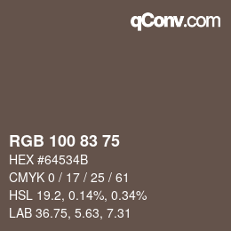 カラーコード: RGB 100 83 75 | qconv.com
