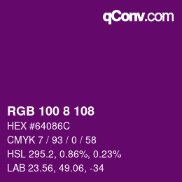カラーコード: RGB 100 8 108 | qconv.com
