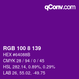 Color code: RGB 100 8 139 | qconv.com