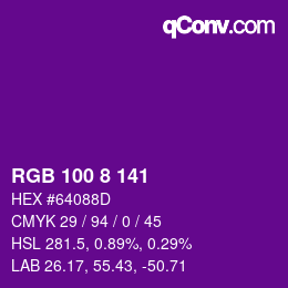 カラーコード: RGB 100 8 141 | qconv.com