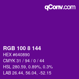 Color code: RGB 100 8 144 | qconv.com