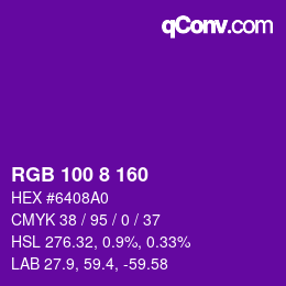 颜色代码: RGB 100 8 160 | qconv.com