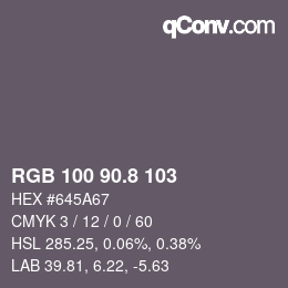 Color code: RGB 100 90.8 103 | qconv.com