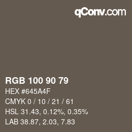 カラーコード: RGB 100 90 79 | qconv.com