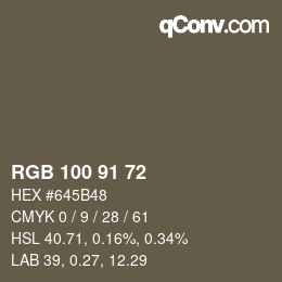 Color code: RGB 100 91 72 | qconv.com