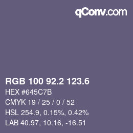 カラーコード: RGB 100 92.2 123.6 | qconv.com