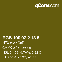 カラーコード: RGB 100 92.2 13.6 | qconv.com