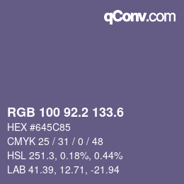 カラーコード: RGB 100 92.2 133.6 | qconv.com