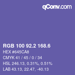 カラーコード: RGB 100 92.2 168.6 | qconv.com