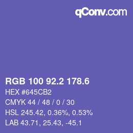 カラーコード: RGB 100 92.2 178.6 | qconv.com