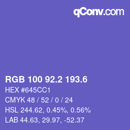 カラーコード: RGB 100 92.2 193.6 | qconv.com