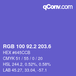 カラーコード: RGB 100 92.2 203.6 | qconv.com
