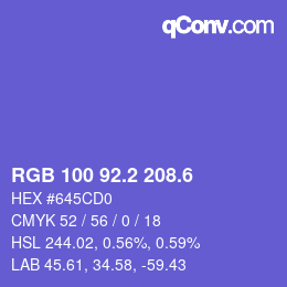 カラーコード: RGB 100 92.2 208.6 | qconv.com