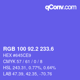 カラーコード: RGB 100 92.2 233.6 | qconv.com