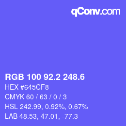 カラーコード: RGB 100 92.2 248.6 | qconv.com