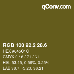 カラーコード: RGB 100 92.2 28.6 | qconv.com
