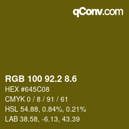 カラーコード: RGB 100 92.2 8.6 | qconv.com