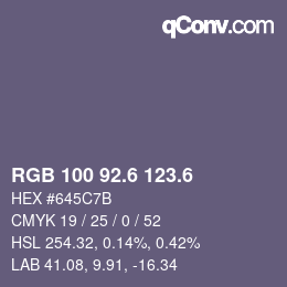 カラーコード: RGB 100 92.6 123.6 | qconv.com