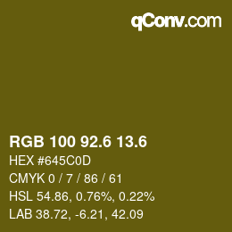 カラーコード: RGB 100 92.6 13.6 | qconv.com