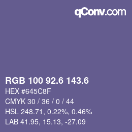 カラーコード: RGB 100 92.6 143.6 | qconv.com