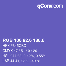 カラーコード: RGB 100 92.6 188.6 | qconv.com