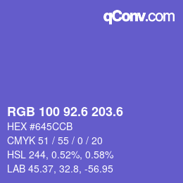 カラーコード: RGB 100 92.6 203.6 | qconv.com