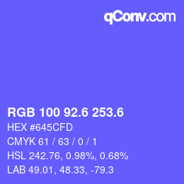 カラーコード: RGB 100 92.6 253.6 | qconv.com