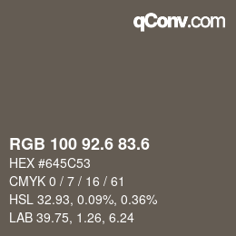 カラーコード: RGB 100 92.6 83.6 | qconv.com