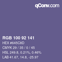 カラーコード: RGB 100 92 141 | qconv.com