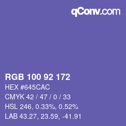 カラーコード: RGB 100 92 172 | qconv.com