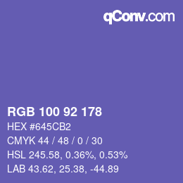 颜色代码: RGB 100 92 178 | qconv.com