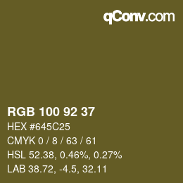 カラーコード: RGB 100 92 37 | qconv.com