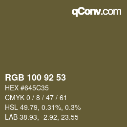 カラーコード: RGB 100 92 53 | qconv.com