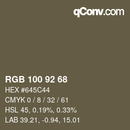 颜色代码: RGB 100 92 68 | qconv.com