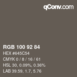 カラーコード: RGB 100 92 84 | qconv.com