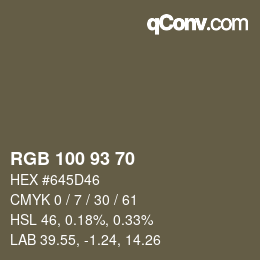 Color code: RGB 100 93 70 | qconv.com