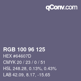 颜色代码: RGB 100 96 125 | qconv.com