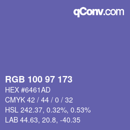 カラーコード: RGB 100 97 173 | qconv.com