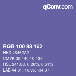 カラーコード: RGB 100 98 162 | qconv.com