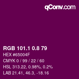 カラーコード: RGB 101.1 0.8 79 | qconv.com